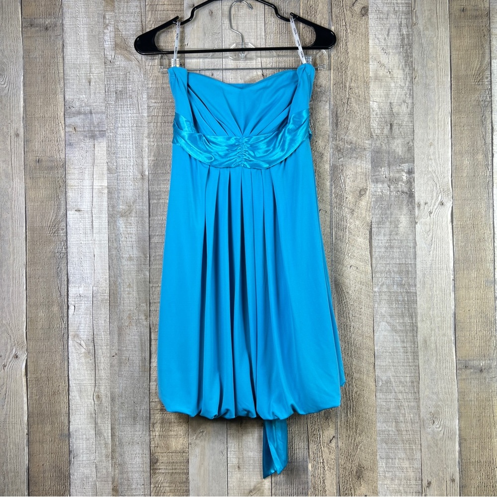 XOXO Large Strapless Sea Blue Sweetheart Neckline Dress w/Satin Tie Belt